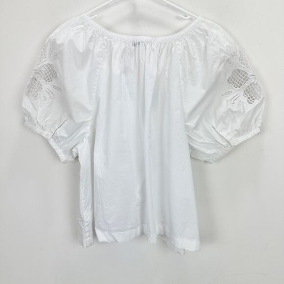 Madewell Puff Sleeve A Line Top Embroidered Poplin White Cottagecore Medium NWT - Picture 13 of 14